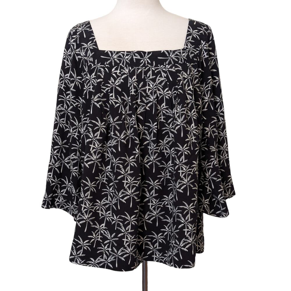 Crown & Ivy Flowy Square Neck Palm Tree Blouse Size 1X